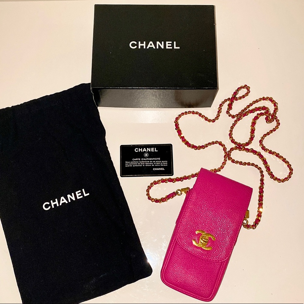 CHANEL Vintage Pink & Gold Caviar Leather Chain Crossbody Bag RARE